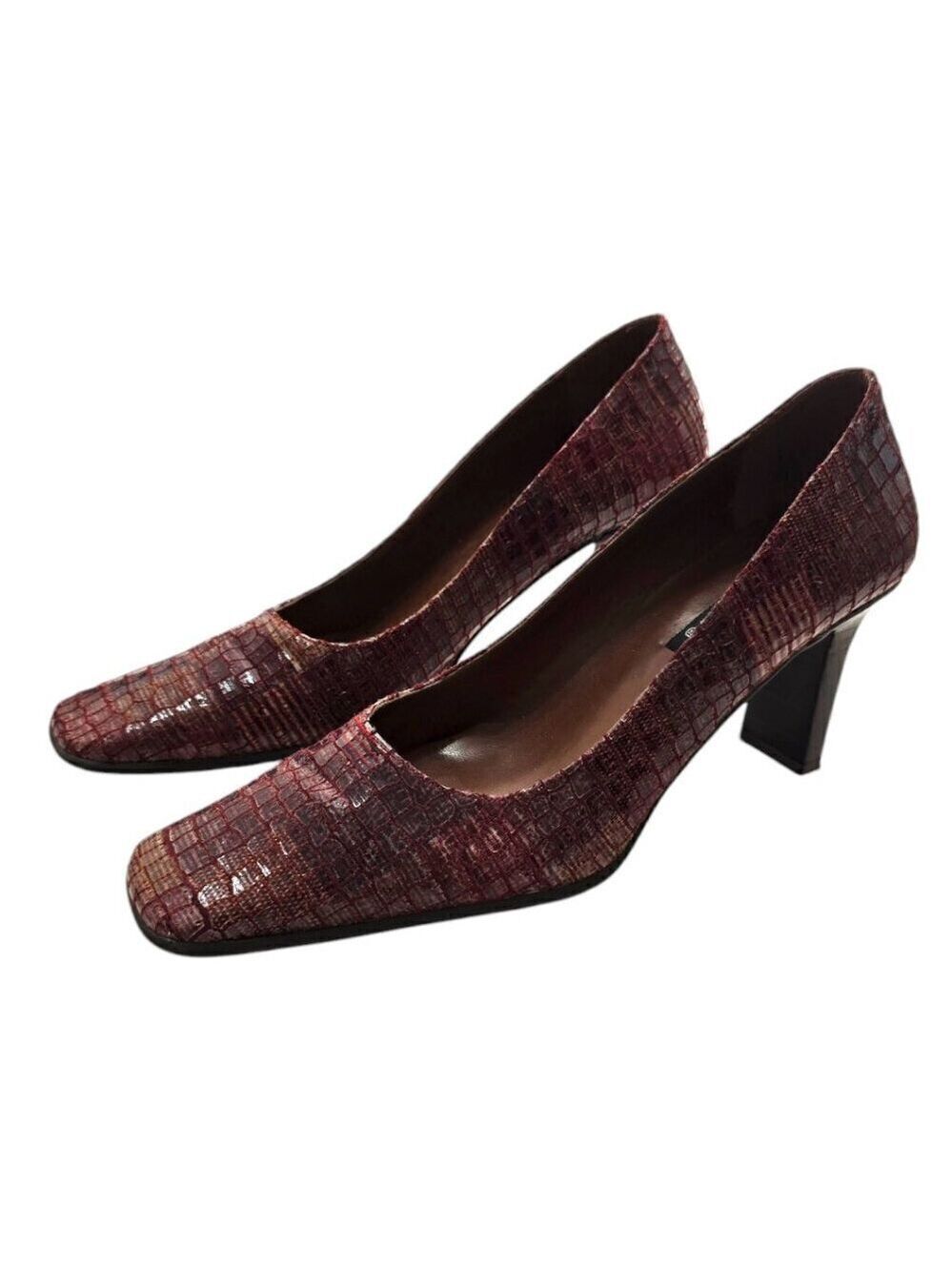 Proxy Vintage Burgundy Croc Print Square Toe Heels Sz 7N